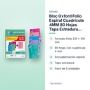 BLOC OXFORD FOLIO ESPIRAL CUADRÍCULA 4MM 80 HOJAS TAPA EXTRADURA PACK 4+1 - características principales