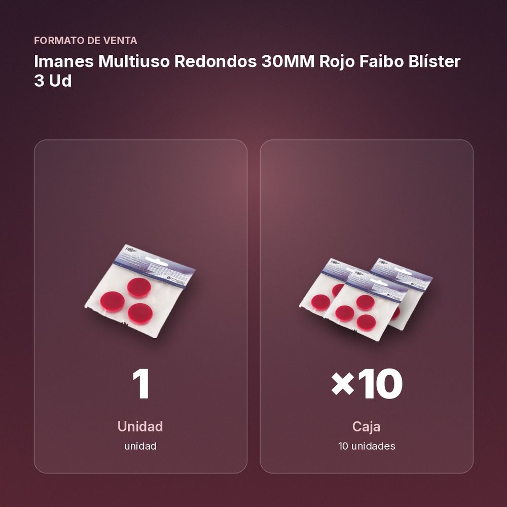 IMANES MULTIUSO REDONDOS 30MM ROJO FAIBO BLÍSTER 3 UD - formato de venta: caja de 10
