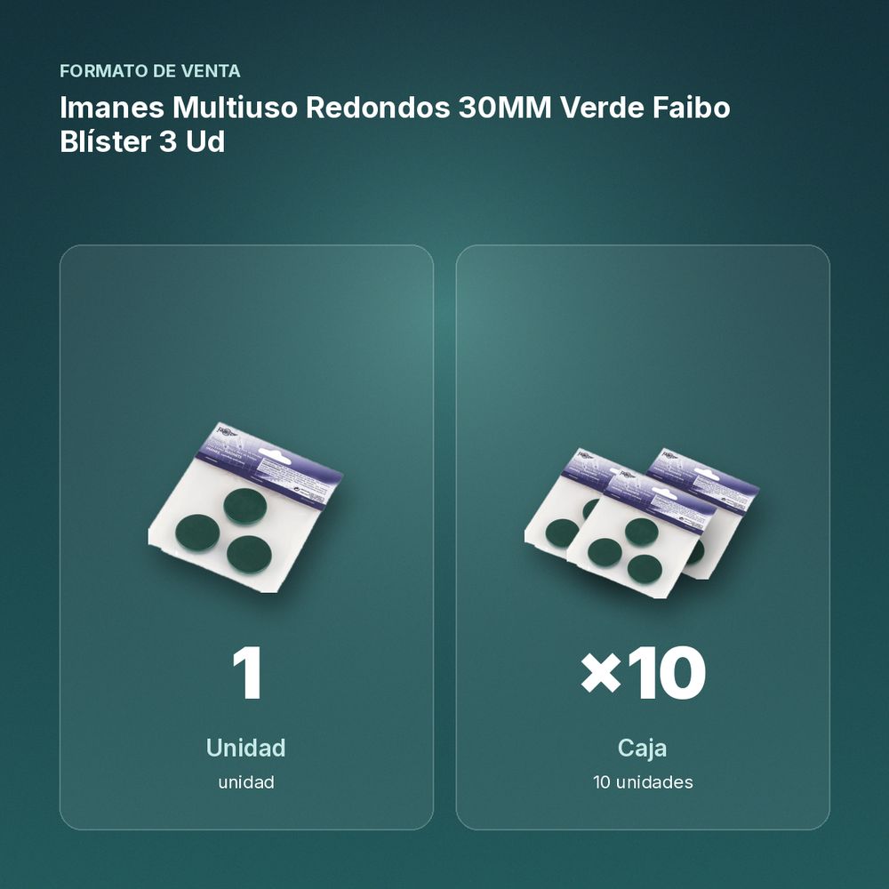 IMANES MULTIUSO REDONDOS 30MM VERDE FAIBO BLÍSTER 3 UD - formato de venta: caja de 10