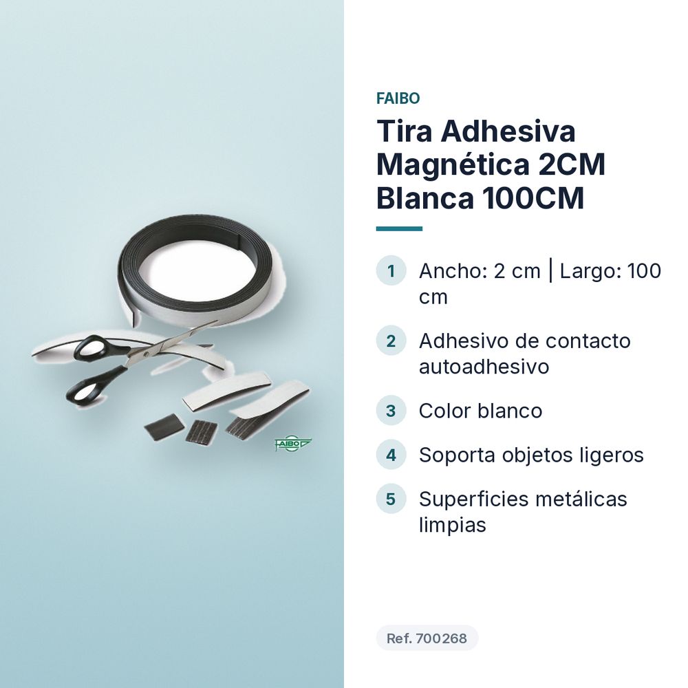 TIRA ADHESIVA MAGNÉTICA 2CM BLANCA 100CM - características principales