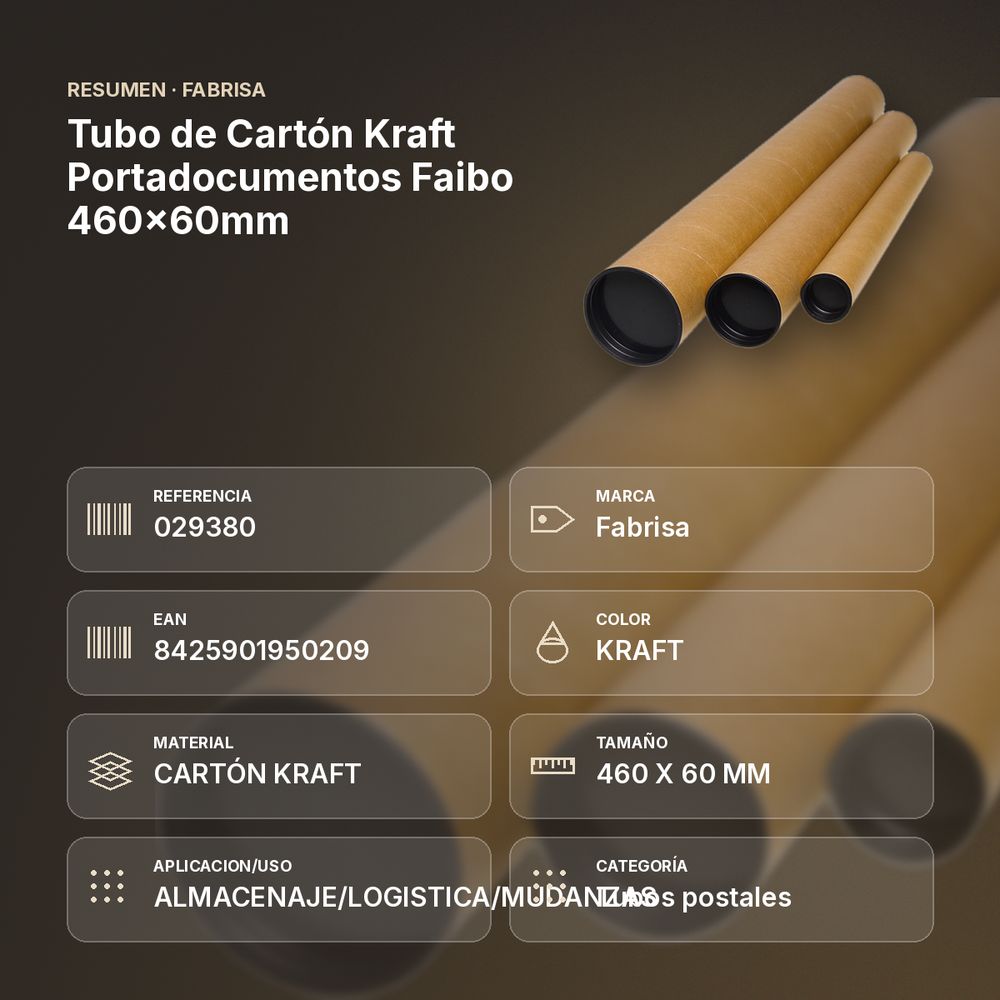TUBO DE CARTÓN KRAFT PORTADOCUMENTOS FAIBO 460X60MM - resumen de atributos