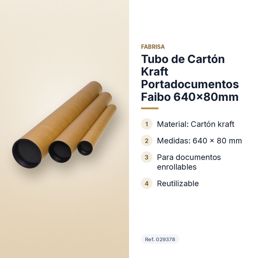 TUBO DE CARTÓN KRAFT PORTADOCUMENTOS FAIBO 640X80MM - características principales