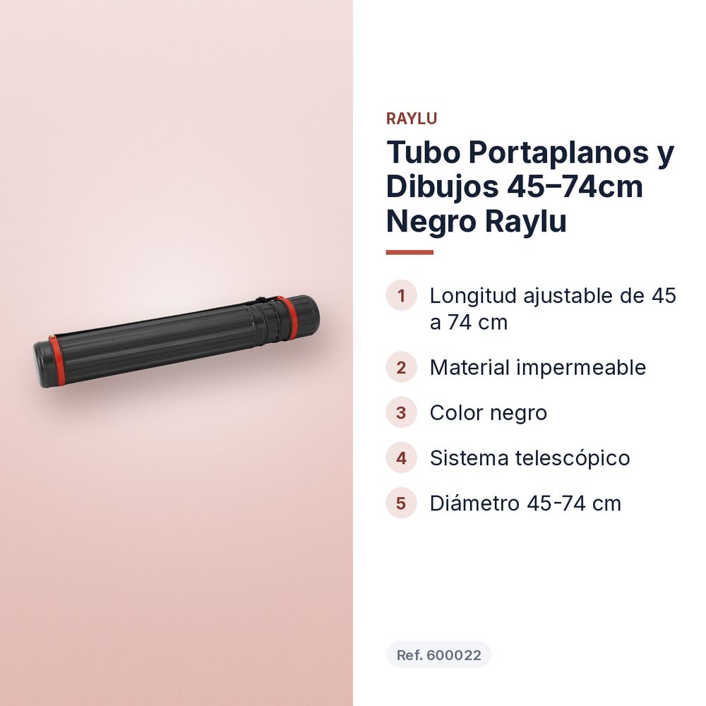 TUBO PORTAPLANOS Y DIBUJOS 45–74CM NEGRO RAYLU  - características principales