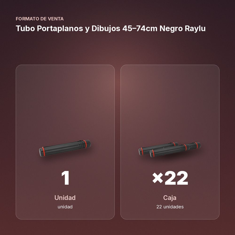 TUBO PORTAPLANOS Y DIBUJOS 45–74CM NEGRO RAYLU  - formato de venta: caja de 22
