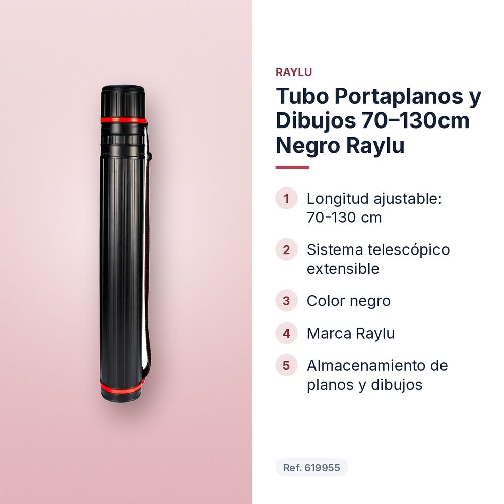 TUBO PORTAPLANOS Y DIBUJOS 70–130CM NEGRO  RAYLU - características principales