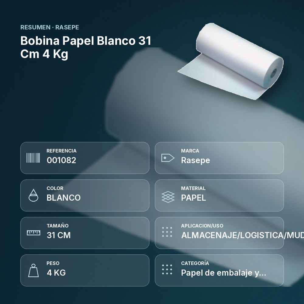 BOBINA PAPEL BLANCO 31 CM  4 KG - resumen de atributos