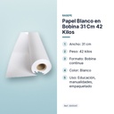 PAPEL BLANCO EN BOBINA 31 CM 42 KILOS - características principales