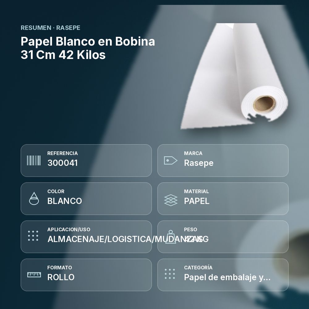 PAPEL BLANCO EN BOBINA 31 CM 42 KILOS - resumen de atributos