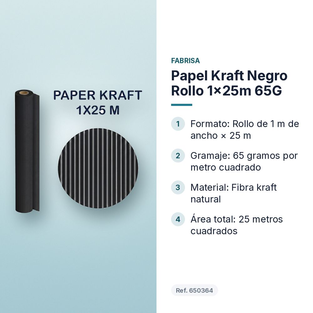 PAPEL KRAFT NEGRO ROLLO 1×25M 65G - características principales