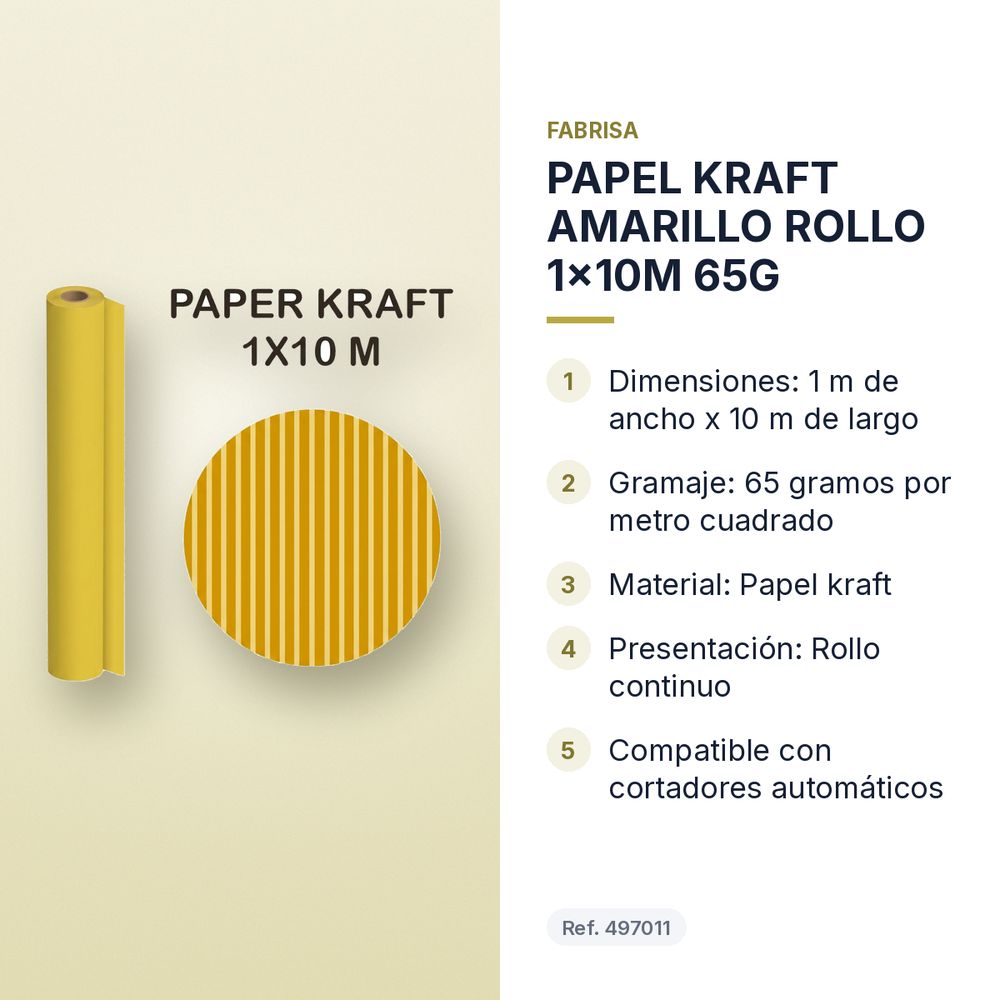 PAPEL KRAFT AMARILLO ROLLO 1x10M 65G - características principales