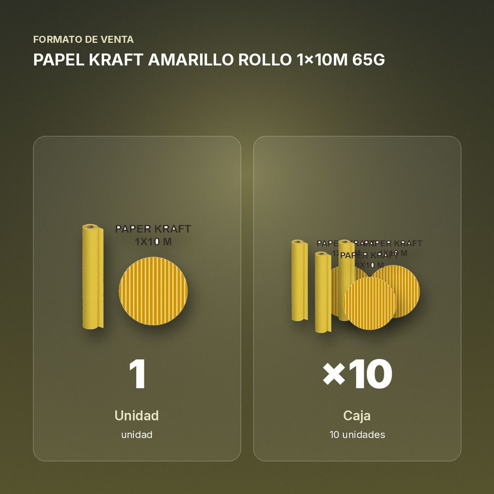 PAPEL KRAFT AMARILLO ROLLO 1x10M 65G - formato de venta: caja de 10