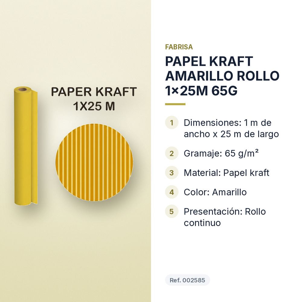 PAPEL KRAFT AMARILLO ROLLO 1x25M 65G - características principales