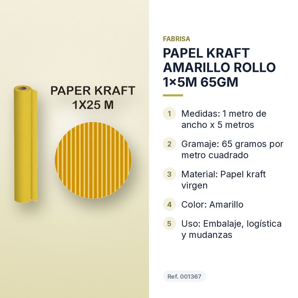 PAPEL KRAFT AMARILLO ROLLO 1x5M 65GM - características principales