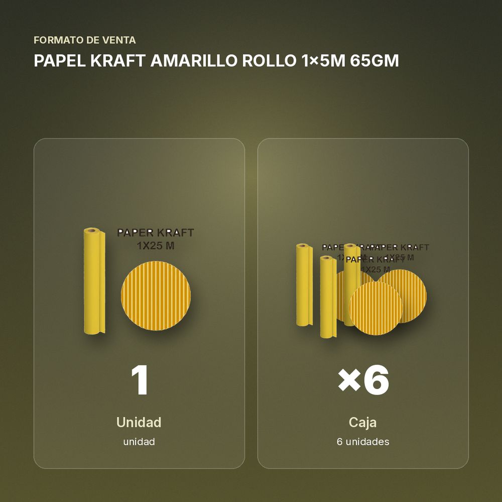PAPEL KRAFT AMARILLO ROLLO 1x5M 65GM - formato de venta: caja de 6