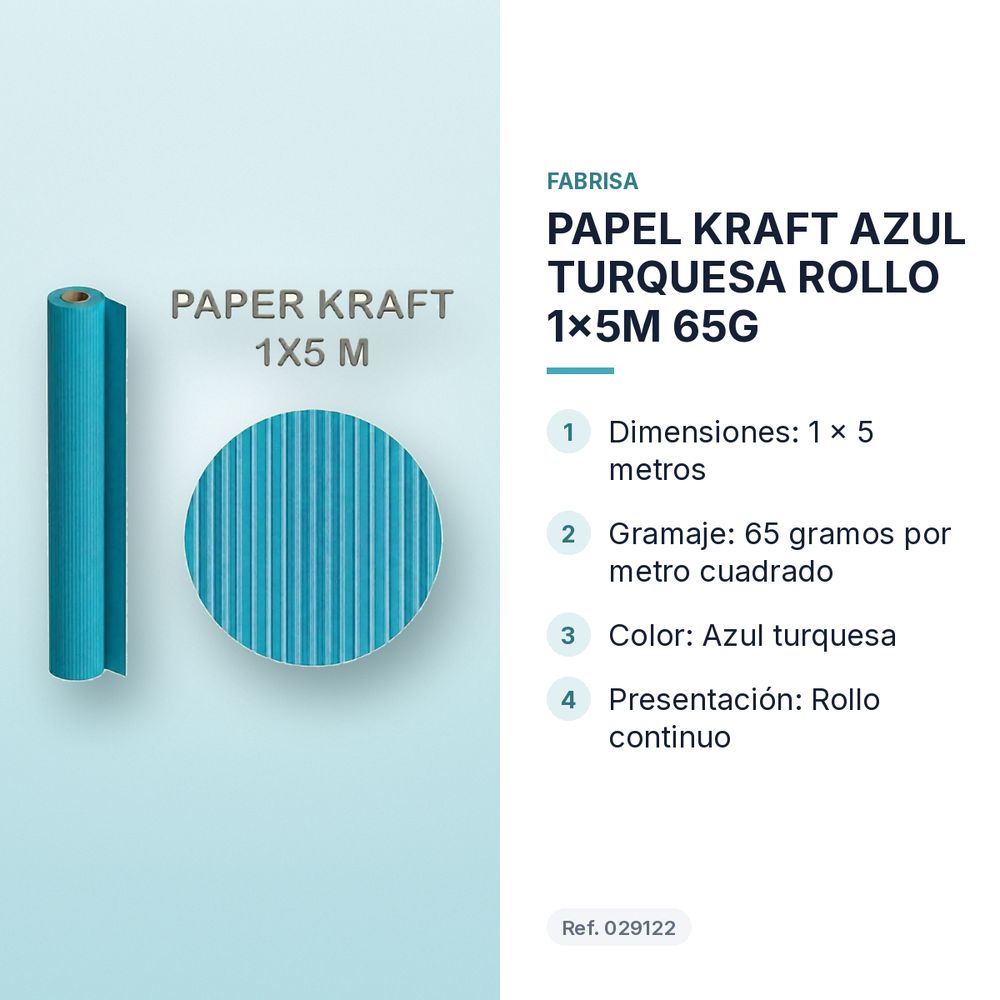 PAPEL KRAFT AZUL TURQUESA ROLLO 1x5M 65G - características principales