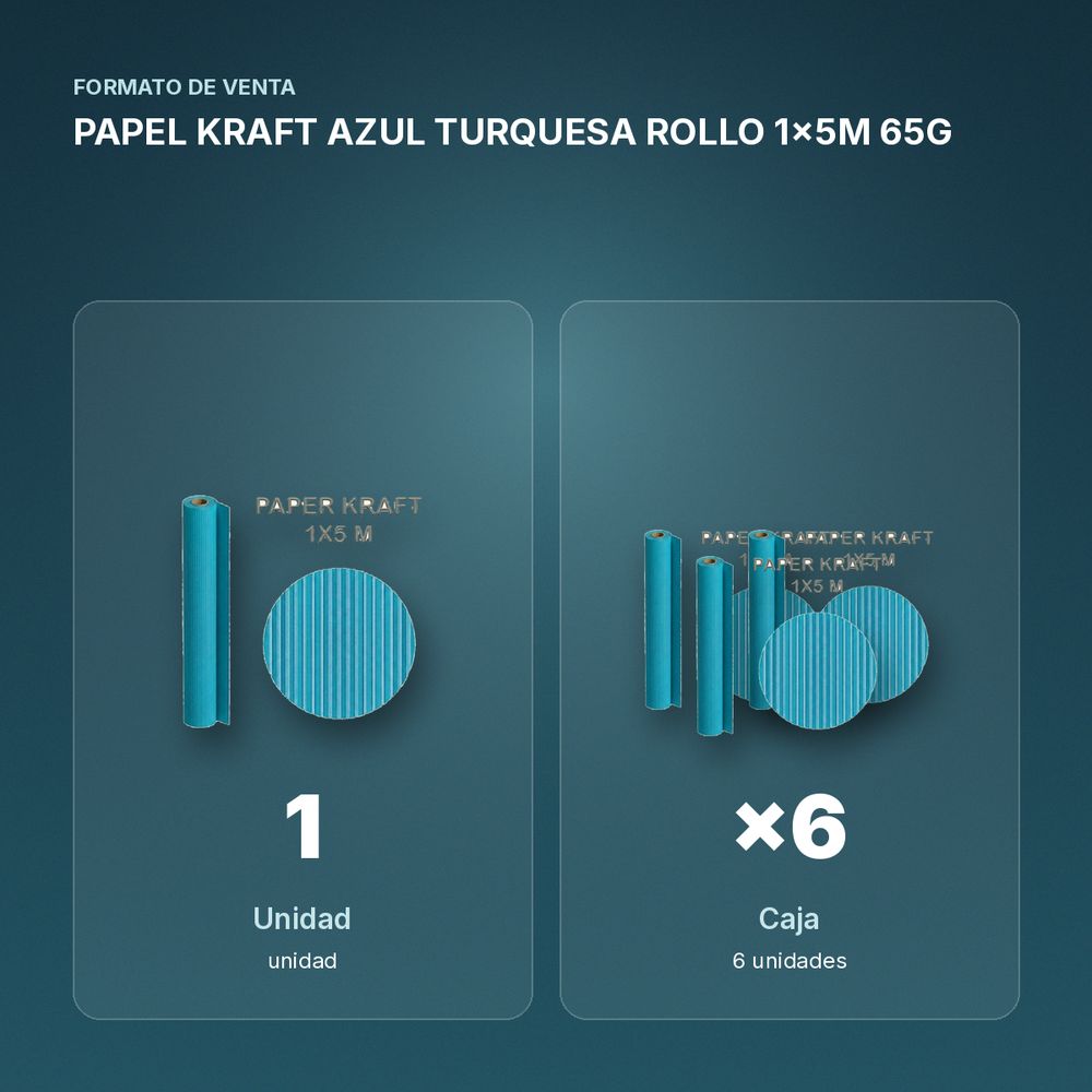 PAPEL KRAFT AZUL TURQUESA ROLLO 1x5M 65G - formato de venta: caja de 6