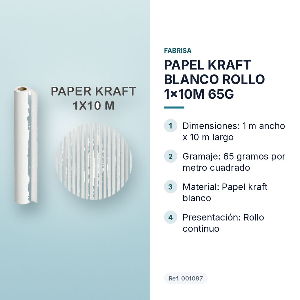 PAPEL KRAFT BLANCO ROLLO 1x10M 65G - características principales