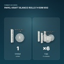 PAPEL KRAFT BLANCO ROLLO 1x50M 65G - formato de venta: caja de 6