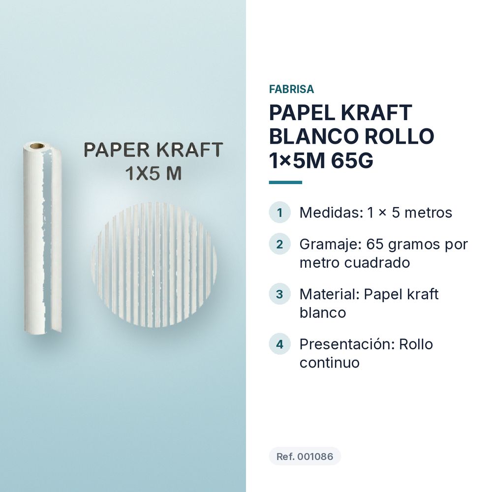 PAPEL KRAFT BLANCO ROLLO 1x5M 65G - características principales