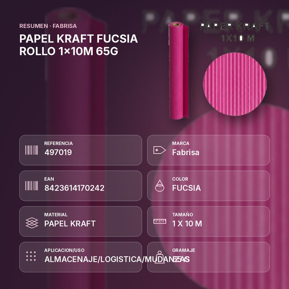 PAPEL KRAFT FUCSIA ROLLO 1x10M 65G - resumen de atributos