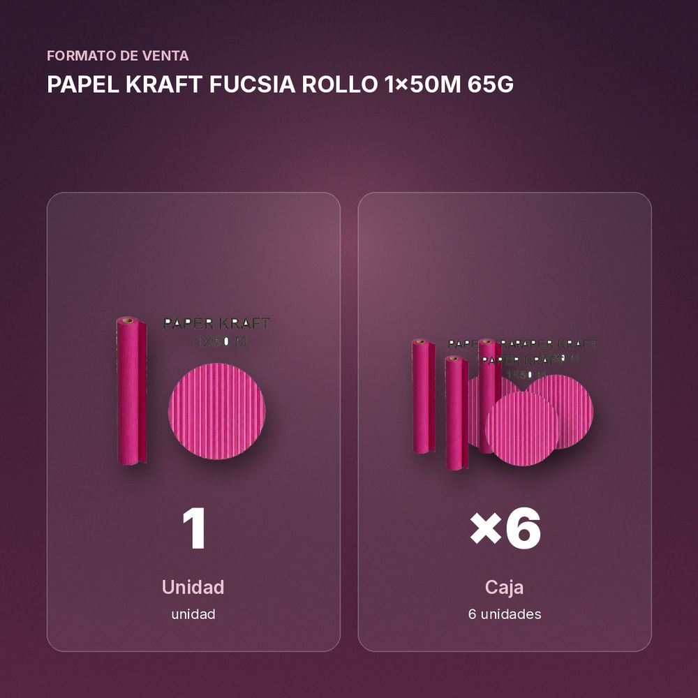 PAPEL KRAFT FUCSIA ROLLO 1x50M 65G - formato de venta: caja de 6