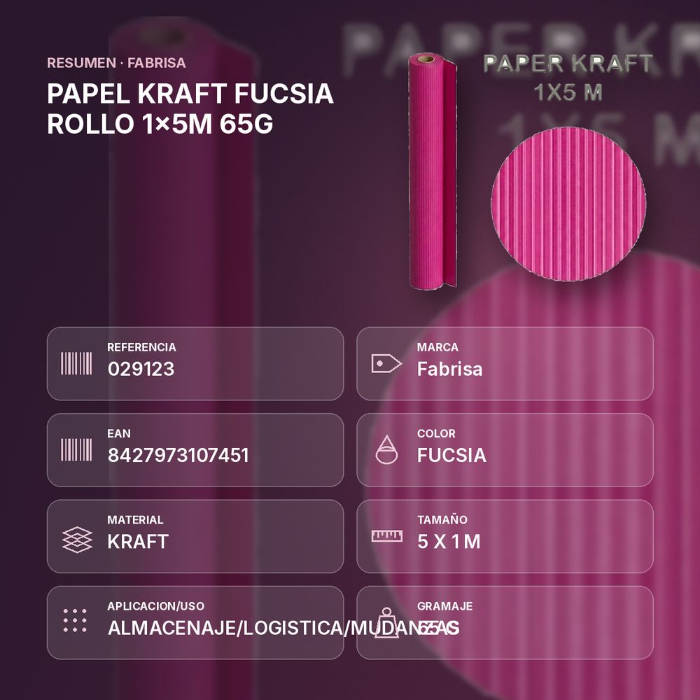 PAPEL KRAFT FUCSIA ROLLO 1x5M 65G - resumen de atributos