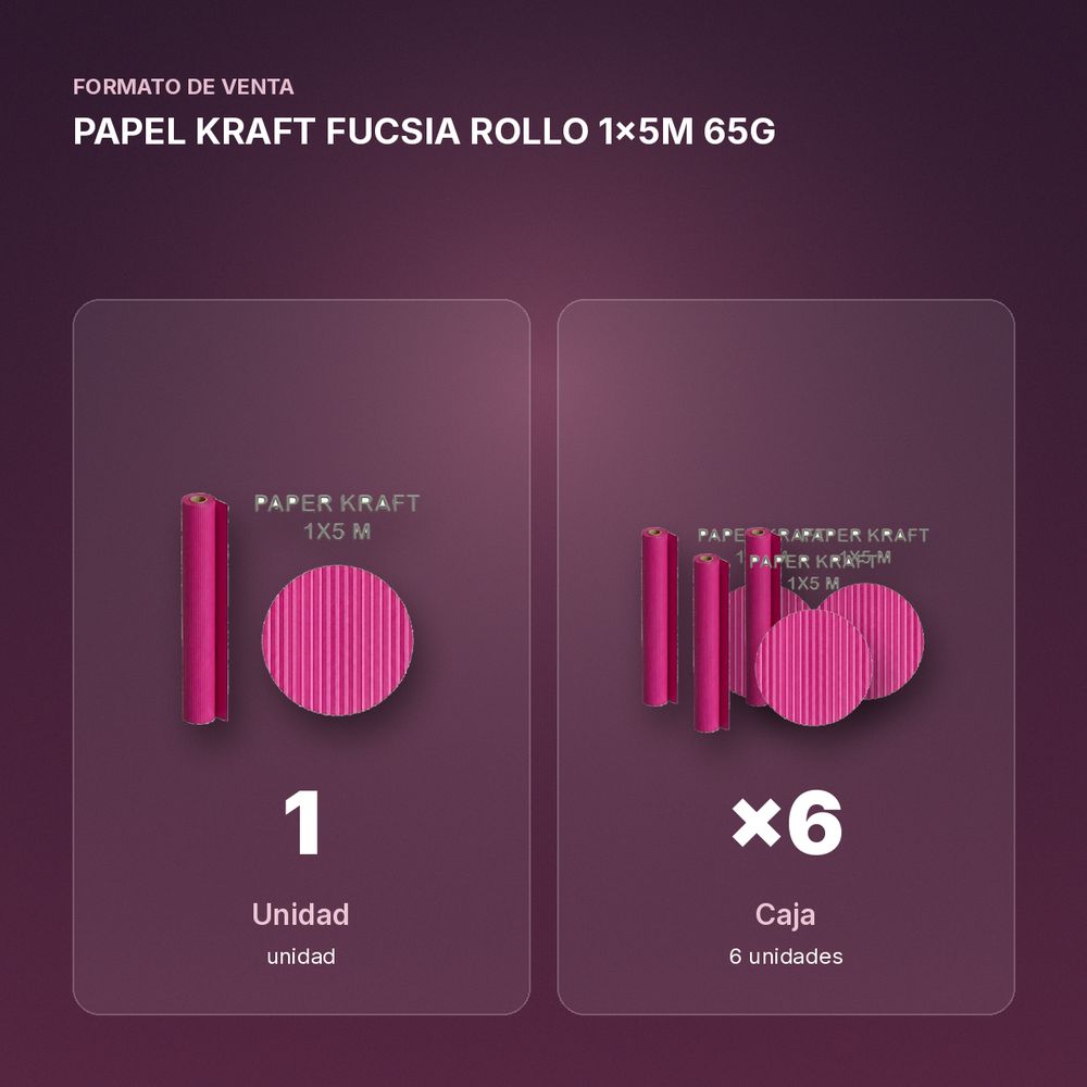 PAPEL KRAFT FUCSIA ROLLO 1x5M 65G - formato de venta: caja de 6