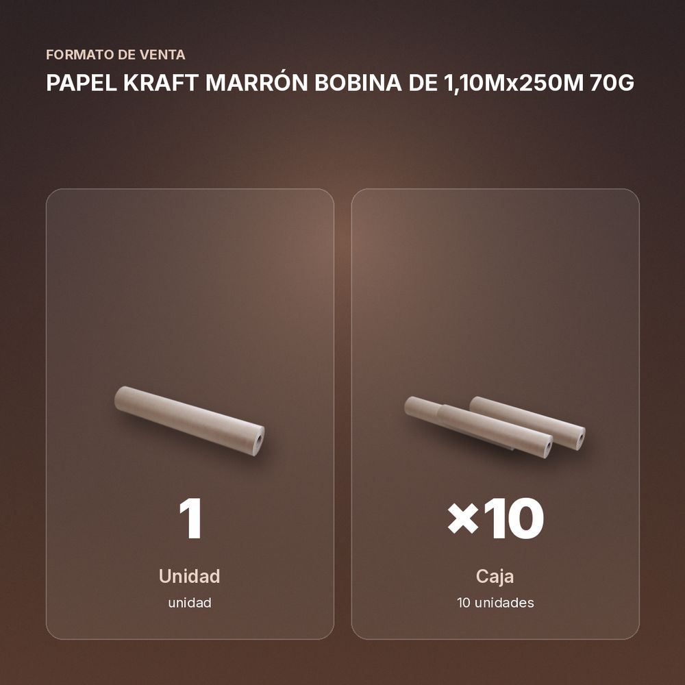 PAPEL KRAFT MARRÓN BOBINA DE 1,10Mx250M 70G - formato de venta: caja de 10