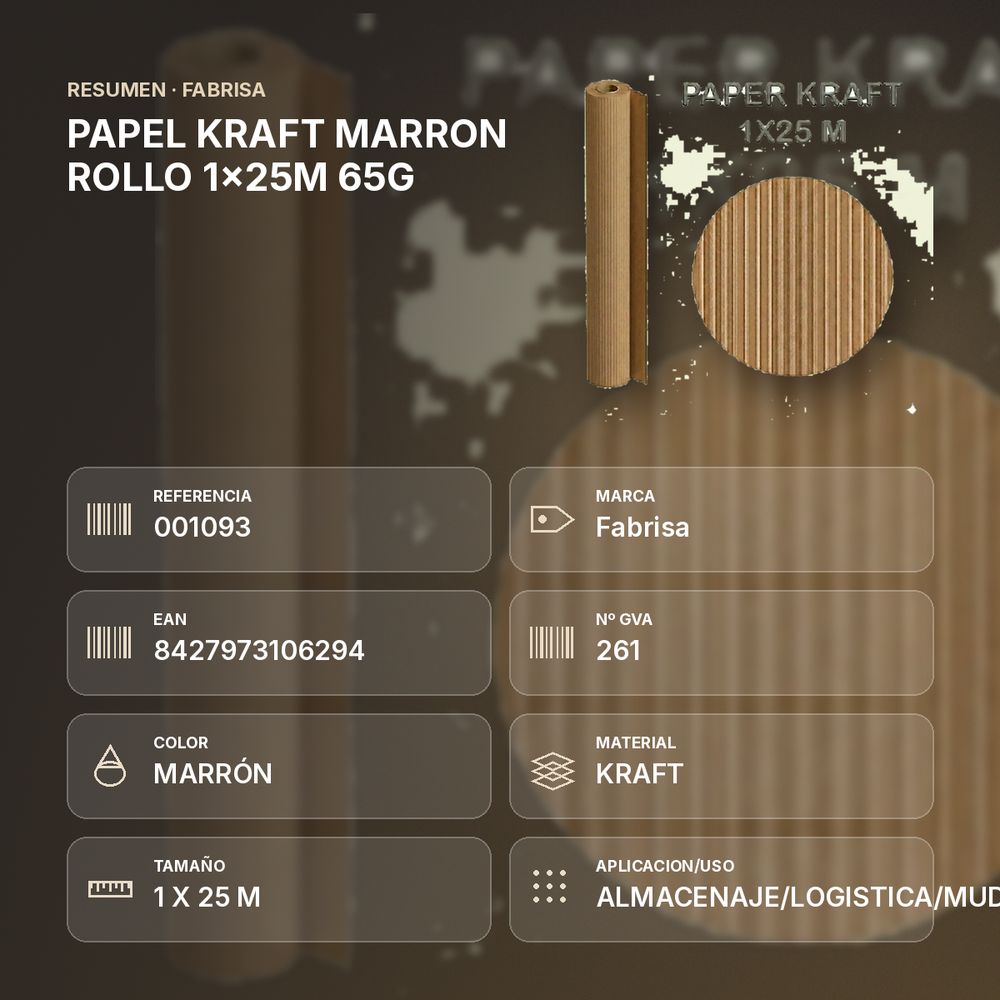 PAPEL KRAFT MARRON ROLLO 1x25M 65G - resumen de atributos