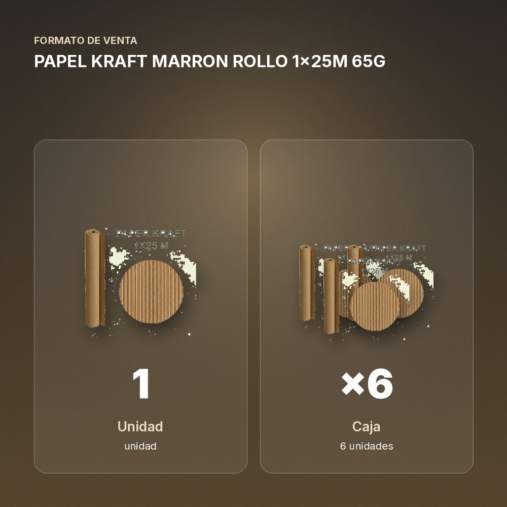 PAPEL KRAFT MARRON ROLLO 1x25M 65G - formato de venta: caja de 6