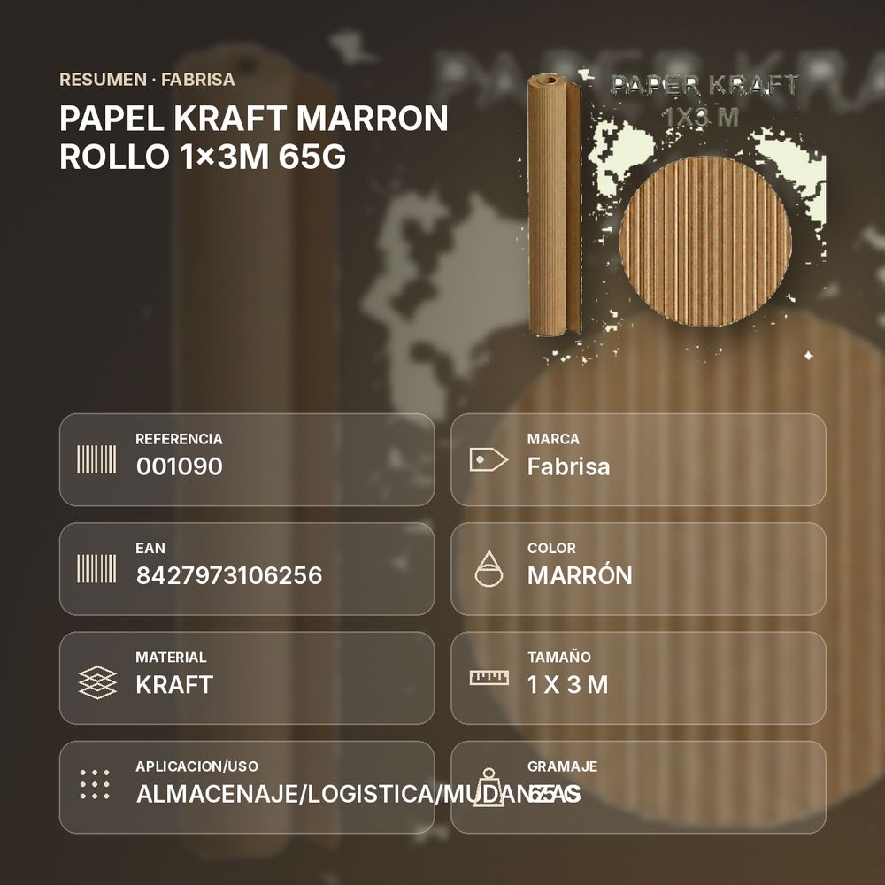PAPEL KRAFT MARRON ROLLO 1x3M 65G - resumen de atributos