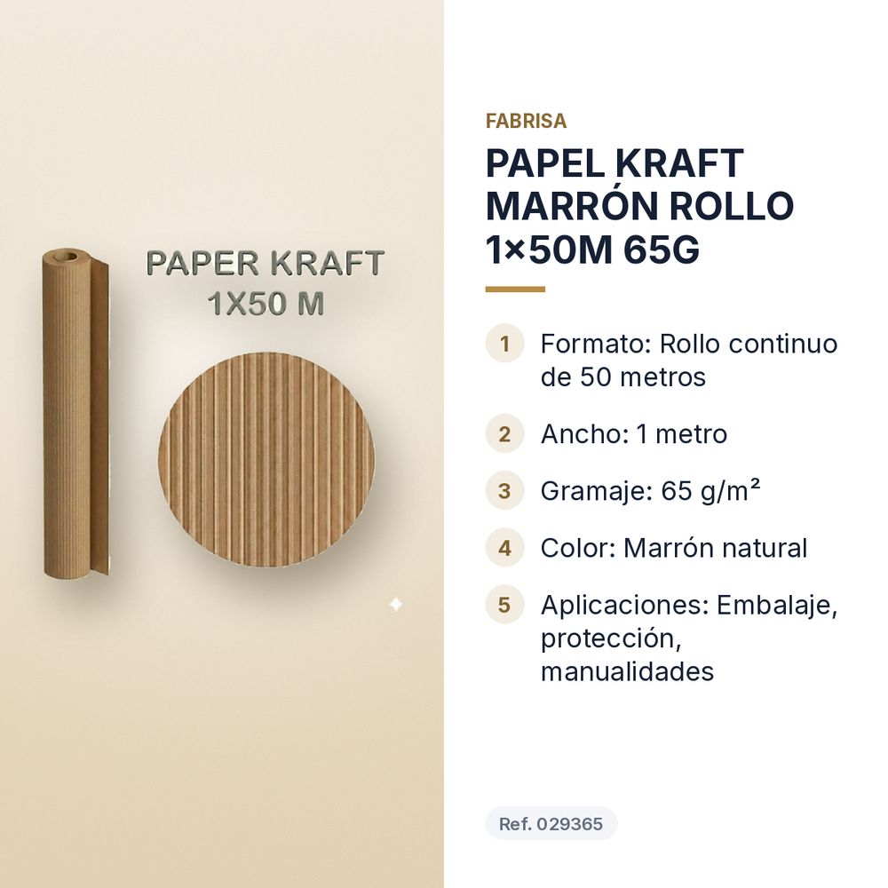 PAPEL KRAFT MARRÓN ROLLO 1x50M 65G - características principales