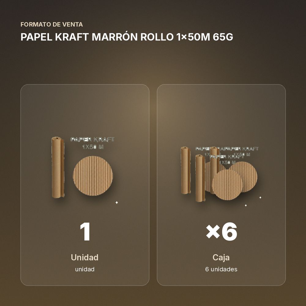 PAPEL KRAFT MARRÓN ROLLO 1x50M 65G - formato de venta: caja de 6