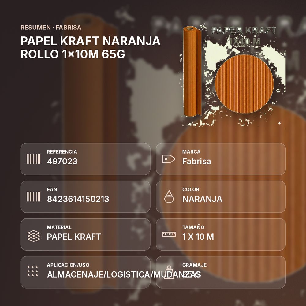 PAPEL KRAFT NARANJA ROLLO 1x10M 65G - resumen de atributos