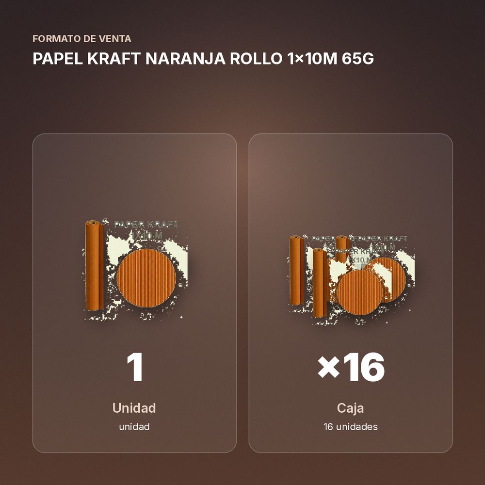 PAPEL KRAFT NARANJA ROLLO 1x10M 65G - formato de venta: caja de 16