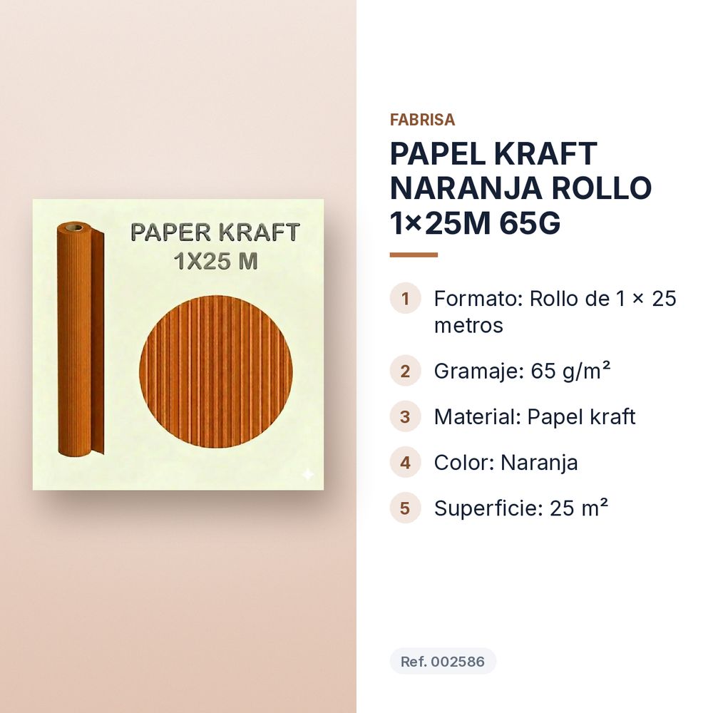 PAPEL KRAFT NARANJA ROLLO 1x25M 65G - características principales