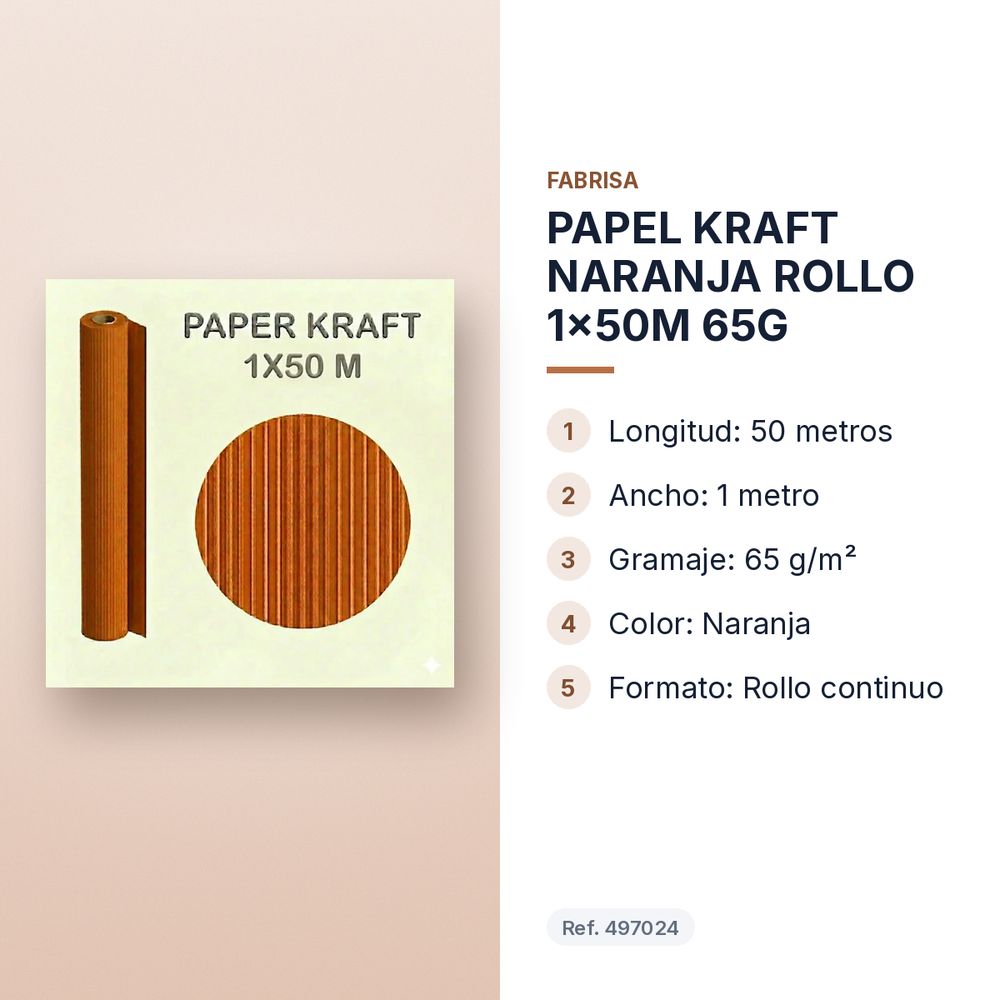PAPEL KRAFT NARANJA ROLLO 1x50M 65G - características principales