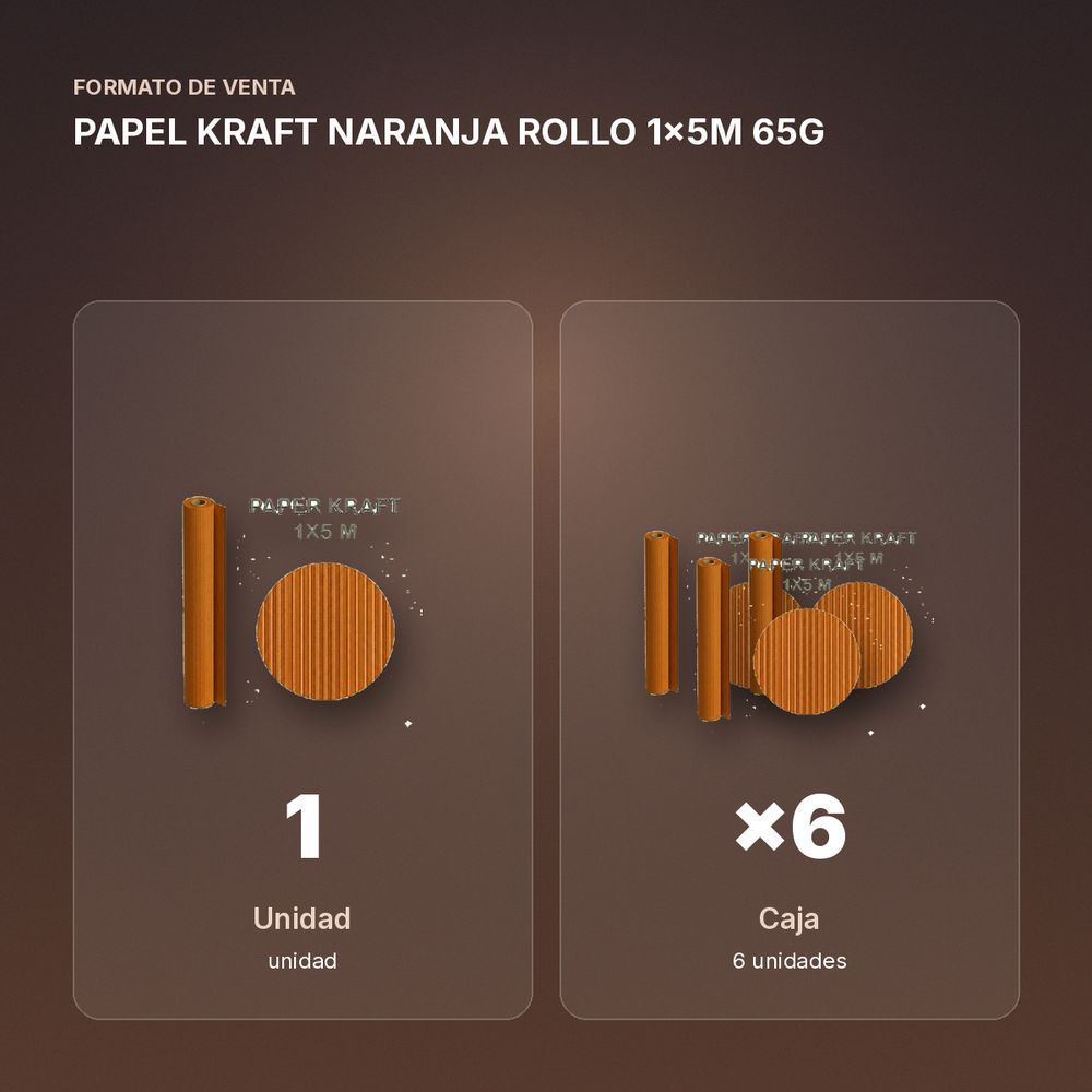 PAPEL KRAFT NARANJA ROLLO 1x5M 65G - formato de venta: caja de 6
