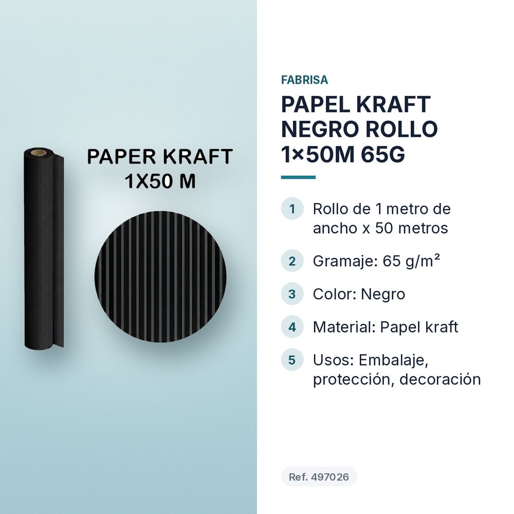 PAPEL KRAFT NEGRO ROLLO 1x50M 65G - características principales