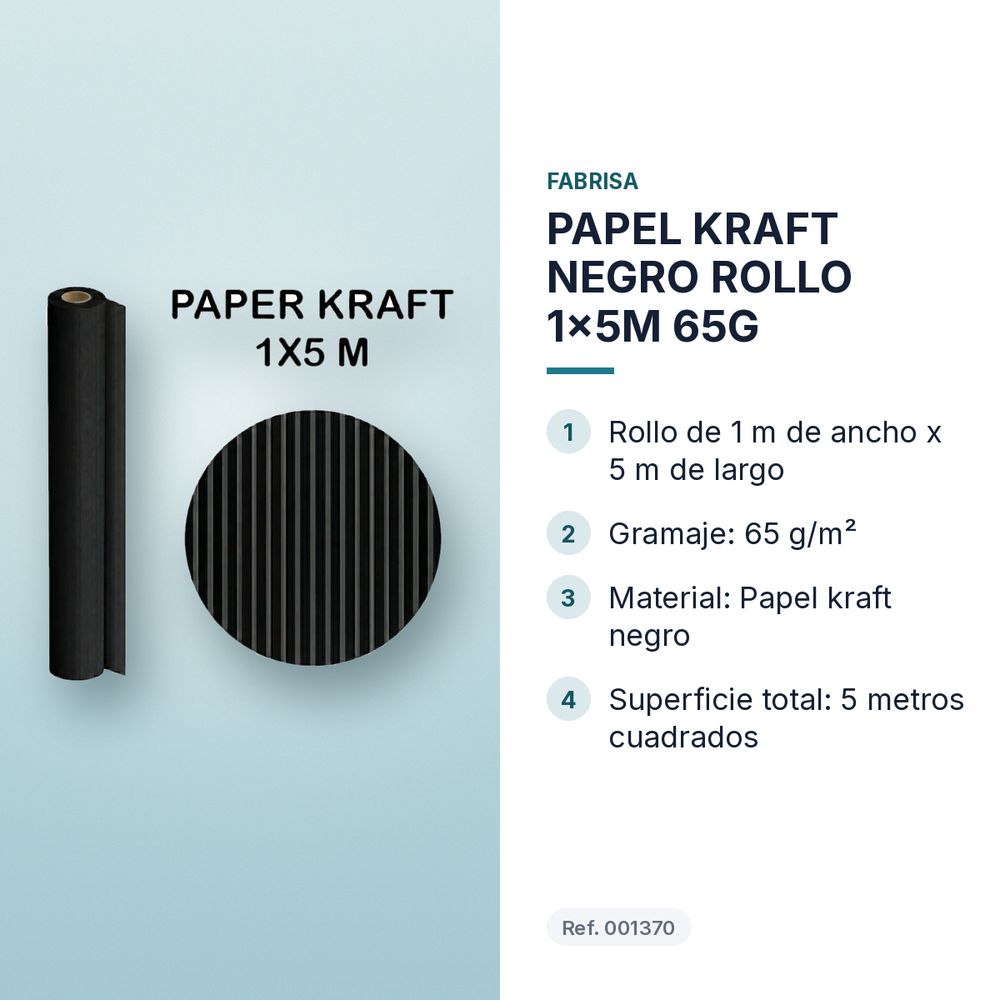 PAPEL KRAFT NEGRO ROLLO 1x5M 65G - características principales