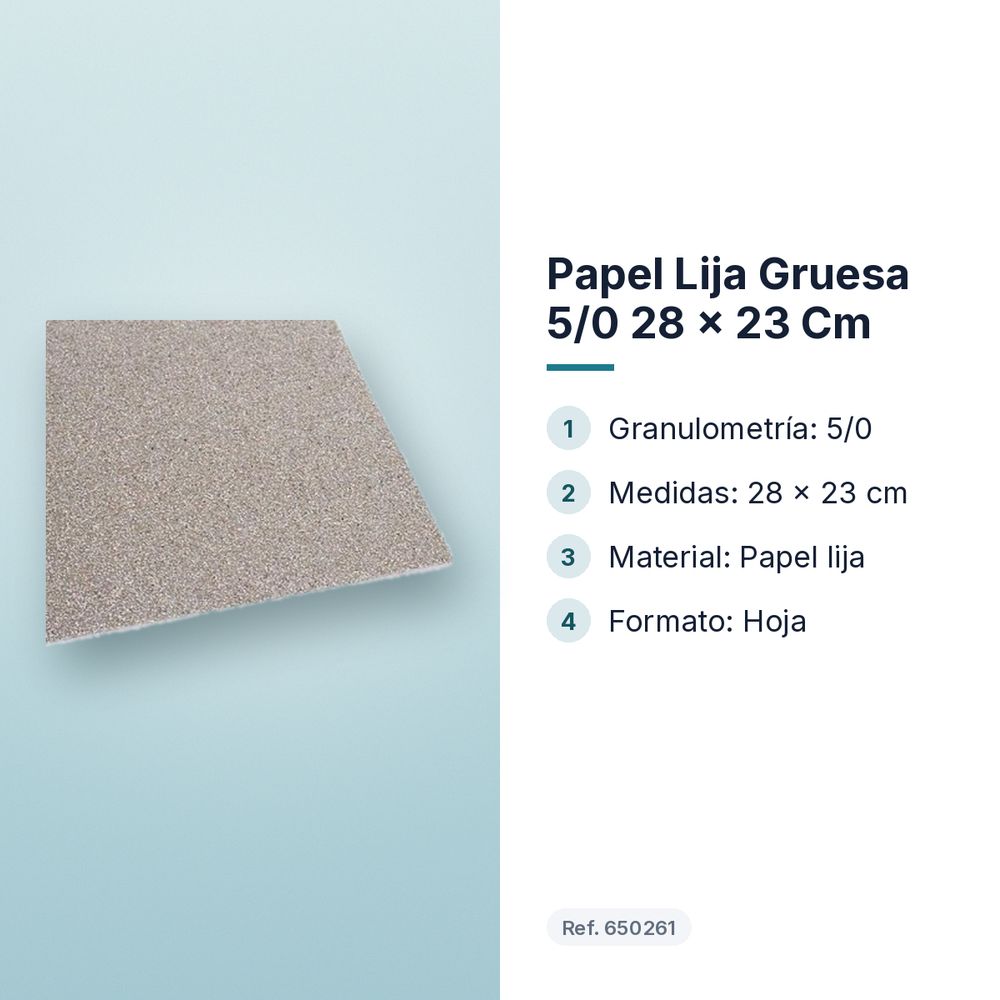 PAPEL LIJA GRUESA 5/0 28 X 23 CM - características principales