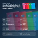 BLOC OXFORD FOLIO ESPIRAL HORIZONTAL 80 HOJAS TAPA BÁSICA BLANDA - resumen de atributos