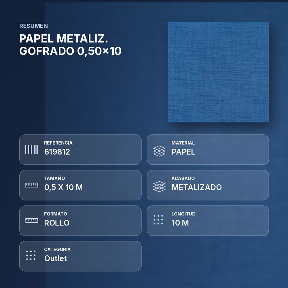 PAPEL METALIZ. GOFRADO 0,50x10 - resumen de atributos
