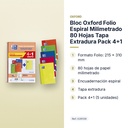 BLOC OXFORD FOLIO ESPIRAL MILIMETRADO 80 HOJAS TAPA EXTRADURA PACK 4+1 - características principales