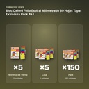 BLOC OXFORD FOLIO ESPIRAL MILIMETRADO 80 HOJAS TAPA EXTRADURA PACK 4+1 - formato de venta: caja de 5, palé de 150