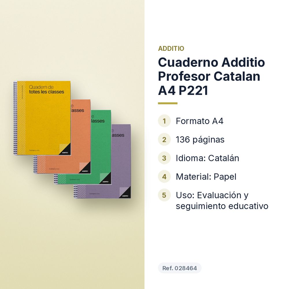 CUADERNO ADDITIO PROFESOR CATALAN A4 P221 - características principales