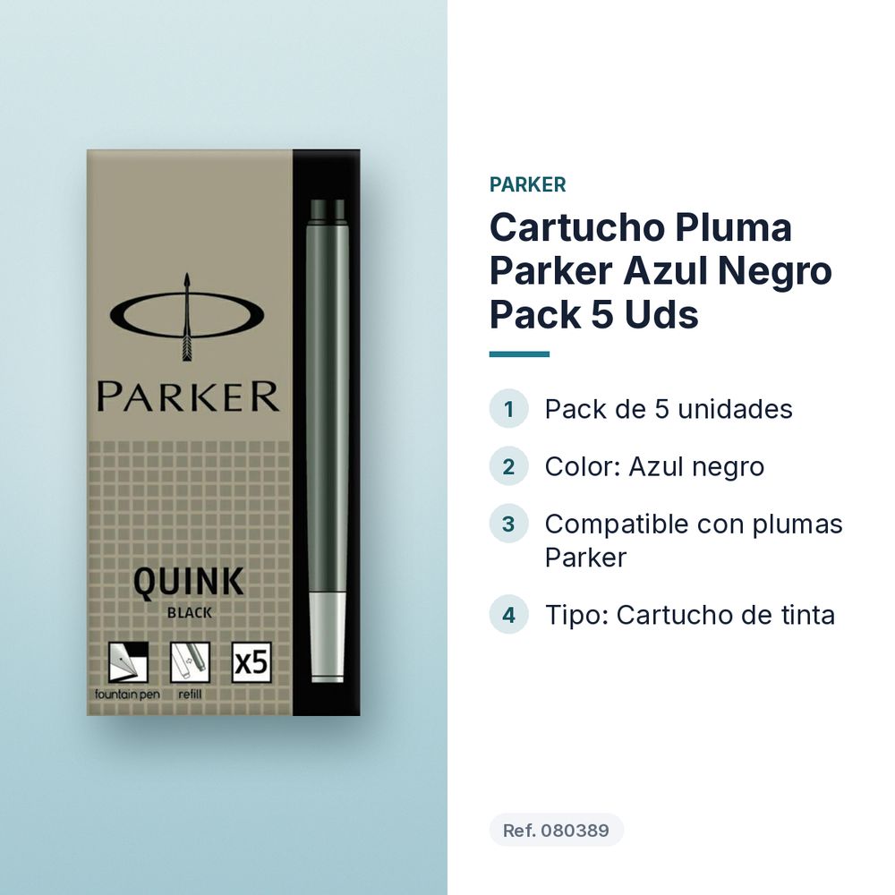 CARTUCHO PLUMA PARKER AZUL NEGRO PACK 5 UDS - características principales