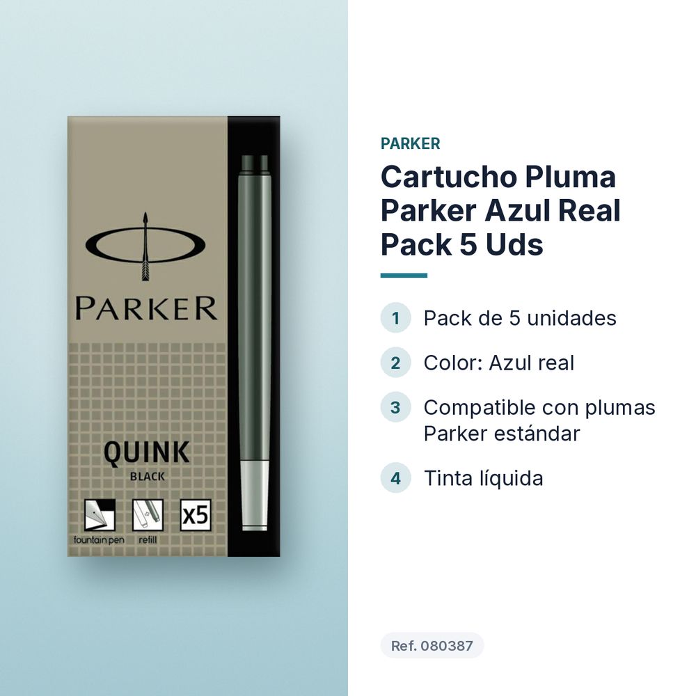 CARTUCHO PLUMA PARKER AZUL REAL PACK 5 UDS  - características principales