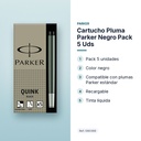CARTUCHO PLUMA PARKER NEGRO PACK 5 UDS  - características principales