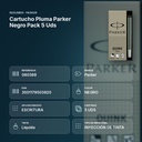 CARTUCHO PLUMA PARKER NEGRO PACK 5 UDS  - resumen de atributos